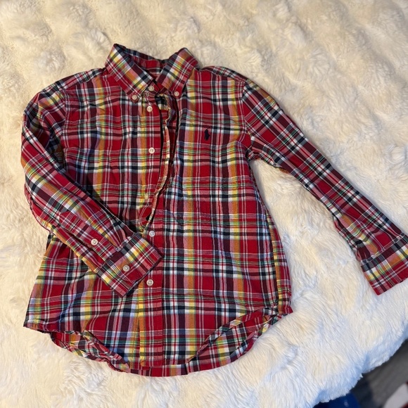 Preowned, Ralph Lauren Long Sleeve Button Down Shirt Boys Red Plaid, size 5 - Picture 1 of 3